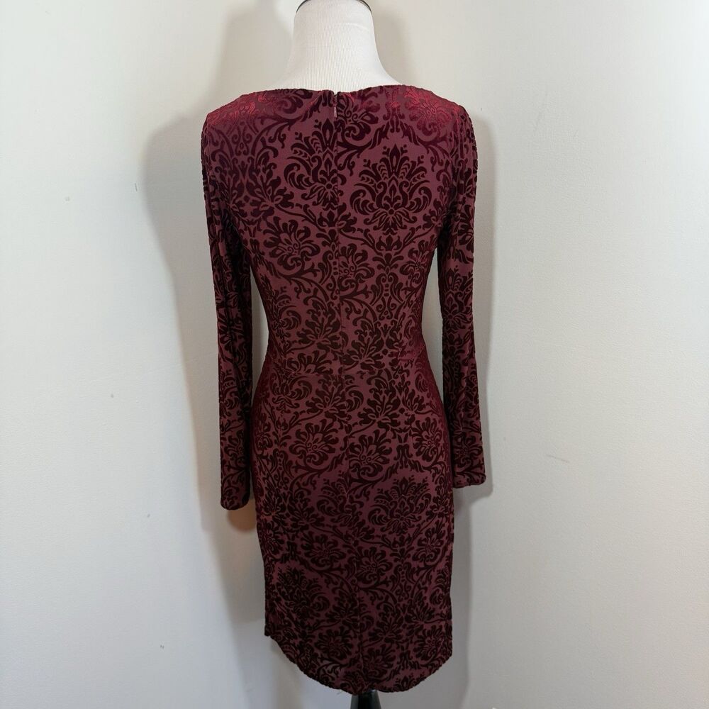 Davids Bridal Dress Burgandy Wine Red 2 Victorian Velvet Print Ruched Party Date - Picture 10 of 16